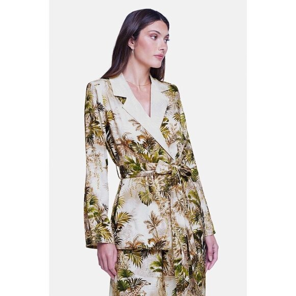 💕L'AGENCE💕 Ciara Robe Blouse ~ Antique White Safari Print Medium M NWT - Picture 2 of 16